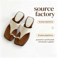 Großhandel Damen-Sandalen mit eckiger Zehenpartie, Zehensteg-Sandalen, Pantoletten, flache Freizeit-Sommer-Slipper, unterstützt OEM ODM Sommer-Slipper