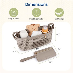Organisateur avec porte-gobelets isothermes, panier de poussette réglable avec sac à téléphone amovible, sac à couches pour maman - Product Image 2