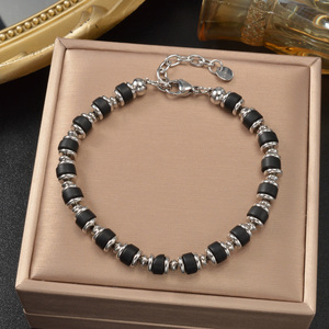 Bracelet unisexe texturé, élégant et tendance, en acier inoxydable incrusté de résine, perles fines de luxe, vente en gros, idéal pour les rassemblements quotidiens - Product Image 3