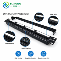 Panel Patch UTP CAT6A 24 Port, 10Gbps, Rak Mount 1U 19 Inci, E-HONG untuk Kabel LAN Perusahaan Pusat Data
