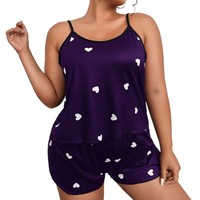 Pyjama Femme Grande Taille Imprimé Cœur – Ensemble Caraco et Short Ample Respirant et Doux pour un Confort Optimal – Style Européen-Américain