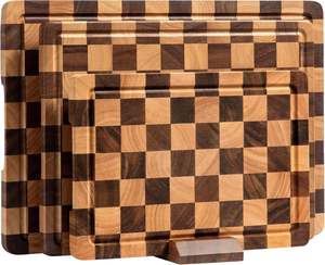 Ensemble de planches à découper en bois d'acacia <span class=keywords><strong>Rewood</strong></span> avec rainures pour les jus et plateau de service type bloc de boucher, épaisseur 0,8 po, ustensiles de cuisine de style moderne - Product Image 1