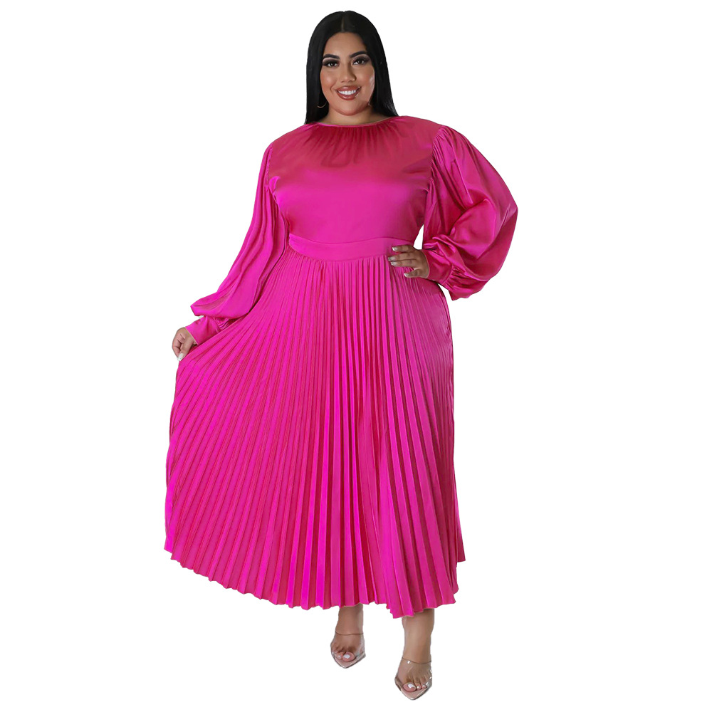 Fall Plus Size Winter Clothing 4xl 5xl 6xl 7xl Hot Selling Press Pleated  Round Neck Long Bubble Long Sleeve Dress| Alibaba.com
