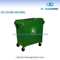 Poubelle de recyclage à roulettes pour l'extérieur O-Cleaning, poubelle à roulettes en plastique HDPE 660L épais