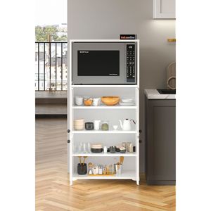 Armoire de cuisine scandinave blanche Nergis à 4 portes et 5 étagères avec unité de rangement pour micro-ondes - Product Image 3