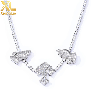 Hip Hop Brass/Copper Alloy 3.5mm <b>Cross</b> Prayer Hand Zircon Micro Insert Link <b>Chain</b> Customized Engagement Unisex Retro Necklace - Product Image 2