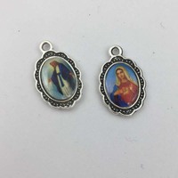 Ovale Mix Saint Charms St Virgin Mary Charms Religion Médaille En Métal Pendentif pour Chapelet Bracelet Making