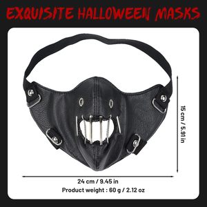 Máscara de prisionero de cuero JoyFuncos con barras metálicas para disfraz de Halloween, máscara de fiesta de ciencia ficción unisex para adultos - Product Image 3