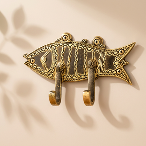 AK Brass Fish Design Antique Brass Finish Metal Wall <b>Hook</b> <b>Decorative</b> Double <b>Coat</b> Hanger Home Decor - Product Image 3