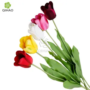 QiHao卸売造花装飾シングルステムシルクチューリップ