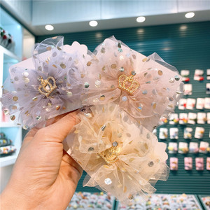 Korean style children's mesh <b>bow</b> hair <b>clip</b>, girl's elegant crown hair <b>clip</b>, side bangs <b>clip</b>, floral hair accessory - Product Image 1