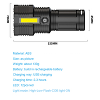 Lampe torche rechargeable QXMOVING 10W en ABS pour extérieur, 12 LED, avec lumière latérale COB pour situations d'urgence