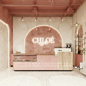 Conception d'intérieur clé en main pour café-restaurant français, aménagement de café Wabi Sabi, comptoir de bar personnalisé en microciment, bois et terrazzo - Product Image 2