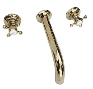ब्रिटिश शैली पार handwheel तीन छेद दीवार माउंट सोने बेसिन faucets