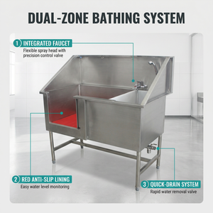 Meilleure baignoire pour animaux de compagnie, durable, en acier inoxydable robuste, pour toilettage professionnel des chiens, avec rampe et robinet, taille personnalisée - Product Image 3