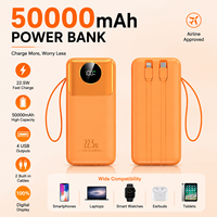 Batterie externe 22,5 W 50000 mAh à charge rapide avec affichage numérique, quatre sorties USB, chargeur PD avec câbles, batterie externe pour téléphone
