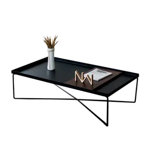 Loft industrial moderna simples retângulo mesa de café bandeja de metal preto para móveis para sala