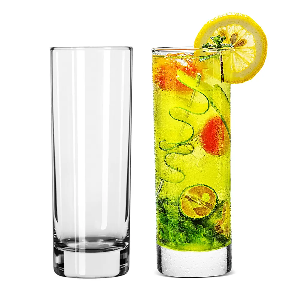 Grosir gelas minum Highball cangkir kaca tinggi kacamata Collins bening dengan gelas air dasar berat gelas Bar untuk Mojito