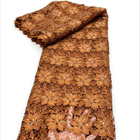 Tissu en dentelle marron foncé orné de strass, dentelle nigériane, dentelle française, dentelle de luxe en cordon, dentelle ornée de pierres, tissu de mariage de haute qualité