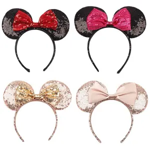Full sequins cute mouse headband sequined bow hair accessories children Mickey ears hairpin