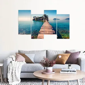 4 Panelen Landschap Oceaan Strand Verfraaid Canvas Kunst