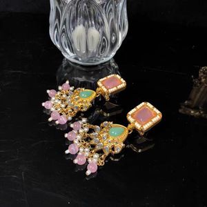 Parure de bijoux vertes pour femme, style indien traditionnel, collier Kundan, perles longues de Tahiti, style bohème, Punjabi - Product Image 6