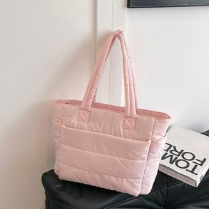 <strong>Hot</strong> Selling Versatile Solid Color Puffy Tote <strong>Bag</strong> Multi Compartment Large Capacity Handheld Single Shoulder <strong>Bag</strong> for Commute <strong>Pink</strong> - Product Image 4