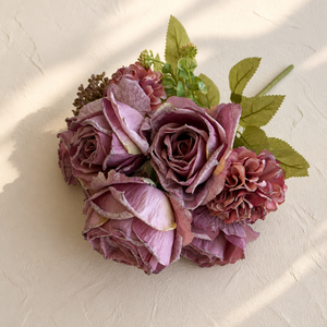 Ramo de Rosas Artificiales Vintage de 9 Cabezas <span class=keywords><strong>con</strong></span> Bordes Quemados, Ramo de Rosas Falsas Retro para Decoración de Mesa de Boda o Hogar - Product Image 4