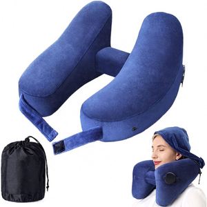 Oreiller de voyage cervical gonflable personnalisé à mémoire de forme avec capuche pour la sieste - Product Image 1