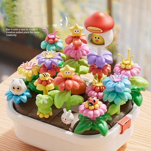 Jouet de construction de <span class=keywords><strong>jardin</strong></span> de fleurs DIY, décorations de personnages animaux mignons, ensemble de construction de plantes et fleurs pour enfants - Product Image 3