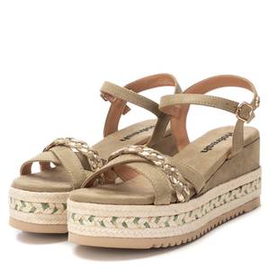 Sandali con zeppa rialzata da donna Refresh, beige in camoscio, con plateau e cinturino intrecciato, scarpe estive - Product Image 4