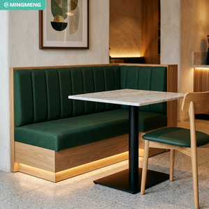 <b>Corner</b> Booth Seating With <b>LED</b> <b>Light</b> Channel Tufted PU Leather Booth Marble Square Dining Table For Restaurant - Product Image 2