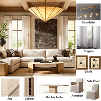 Table à manger extensible en marbre travertin de luxe sur mesure OEM ODM, chaises en lin, éclairage en laiton, armoires en bois, 9 pièces
