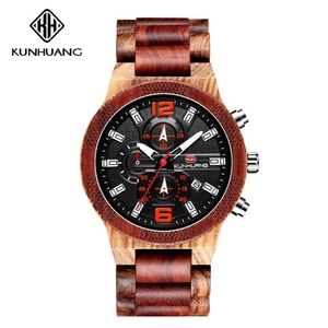 นาฬิกาข้อมือผู้ชายยี่ห้อ Kunhuang รุ่น 1019 นาฬิกาไม้เรืองแสงแบบอนาล็อก สไตล์ไม้ พร้อมโลโก้ - Product Image 5