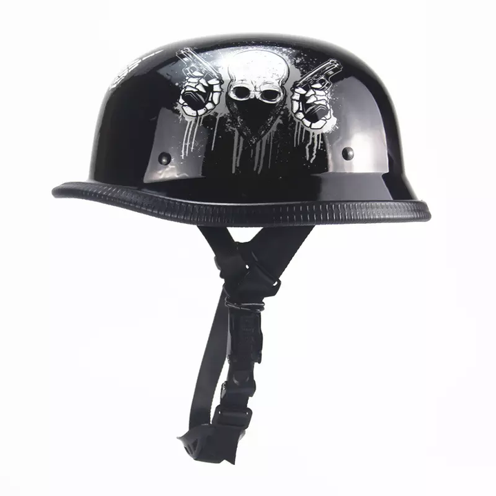 german motorcycle helmet custom Style  MAK Parts DOT approved German motorcycle half helmet Low profile retro German helmet design WWII style biker helmet look Lightweight beanie motorcycle helmet Secure chin strap fit Ideal for cruiser motorcycle riders This German beanie helmet DOT legal option delivers vintage style with reliable protection Schuberth C3 Pro Helmet Vector