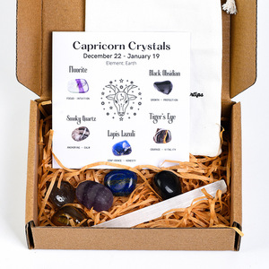 Vente en gros d'ensembles cadeaux en cristal de signe du zodiaque Reiki Quartz pierres précieuses douze constellations boîtes en pierre naturelle pour cadeaux souvenirs