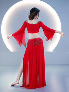 Costumes de <span class=keywords><strong>danse</strong></span> du ventre ensemble pour femmes haut et jupe d'été feuille de Lotus ruban scène Performance pratique vêtements costume tenues - Product Image 5