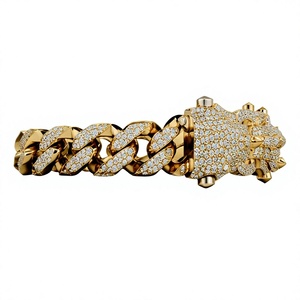Hip Hop Tiger Head Cuban Chain <b>Bracelet</b> Gold Color Zircon Inlay Tai <b>Silver</b> Link <b>Bangle</b> Unisex Gift Jewelry - Product Image 1