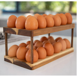 Wooden Egg Storage Rack 18 Egg Capacity Fresh Keeping <b>Kitchen</b> Organizer Dark Brown - Product Image 4