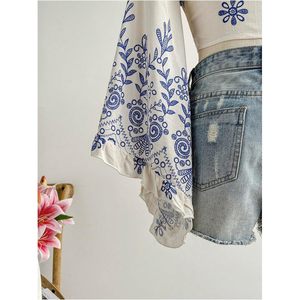 Haut cache-cœur bohème pour femme à manches longues cloche, col en V, coupe ample, respirant, tissé, pour les loisirs - Product Image 3