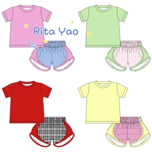 Set Estivo per Bambine con Pantaloncini da Ciclista Ricamati, Completo Due Pezzi in Colori Pastello, Abbigliamento Estivo per Corsa - Product Image 4