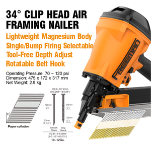 Cloueuse pneumatique Freeman FM3483, robuste, 34 degrés, 3 1/4 pouces, pour la <span class=keywords><strong>menuiserie</strong></span>, le travail du bois, cloueuse à air pour le bois - Product Image 2