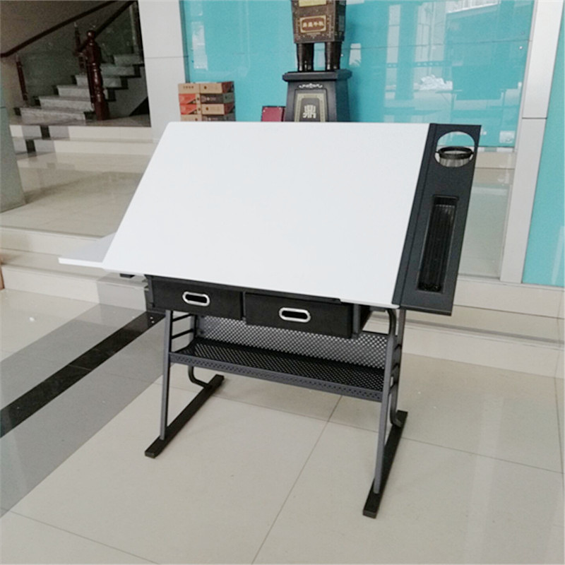 Home Office Drawing Desk Station Tempered Glass Adjustable Drafting Table