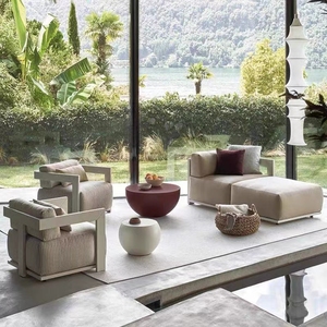 Conjunto de sofá de jardín de madera de teca maciza resistente al agua de alta calidad, <span class=keywords><strong>muebles</strong></span> de Patio, conjunto de sofá moderno de lujo para exteriores - Product Image 4