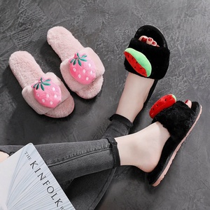 New <strong>Wool</strong> Shearing One Home Cotton Thick-soled Shoes Non-slip Thick Warm Winter Soft Bottom Rabbit Hair Fruit Type <strong>slippers</strong> - Product Image 6