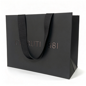 Matte Black <b>Card</b> Paper Shopping Bag With Satin Ribbon Handle Custom Print Logo Luxury <b>Gift</b> Paper Bag - Product Image 3