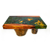 Table en résine + bois + mousse végétale naturelle + motif floral pour salle à manger, table en résine époxy, table de salle à manger rivière