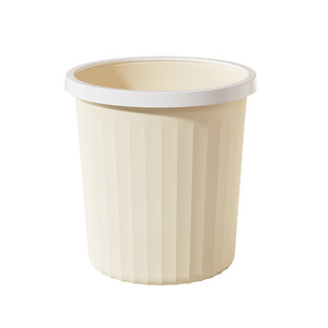 Cream Colored <b>Plastic</b> Trash Can 12L Plus Cylindrical Indoor Waste <b>Bin</b> With Pressure Ring Big Size - Product Image 2