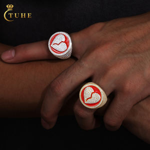 Passe diamant testeur Moissanite coeur brisé Hip Hop bague émail plaqué argent Sterling 925 glacé Style Punk Rappes bijoux - Product Image 1