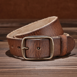 เข็มขัดหนังวัวแท้สำหรับผู้ชายผู้หญิงดีไซน์คาวบอยตะวันตกแนววินเทจพร้อมห่วงสายรัดทองเหลือง - Product Image 3